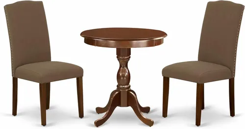 Vista 14 de East West Furniture ESEN3-BCH-20 - Juego de mesa y sillas de cocina de 3 piezas contiene una mesa redonda de comedor con pedestal y 2 sillas Parsons