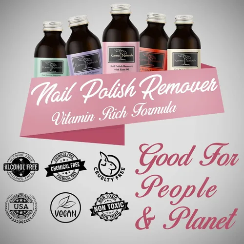 Vista 5 de Karma Organic Paquete de removedor de esmalte de uñas y capa base – Removedor de esmalte de uñas de aceite de rosa natural (4 onzas líquidas) dos