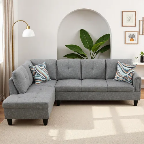 Vista 18 de Sofá seccional en forma de L con chaise, 3 piezas de sofá modular convertible para juegos de muebles de sala de estar y apartamentos pequeños