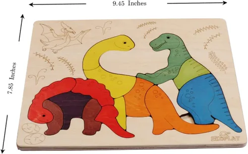 Vista 2 de Rompecabezas de madera Jurassic Rompecabezas de 15 piezas Dinosaurios para niños de 3 años en adelante