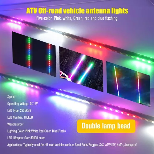 Vista 7 de 2 luces LED de látigo de 3.2 pies, luz LED estroboscópica automática de 270° para ATV UTV, con base de resorte, luces de látigo de antena