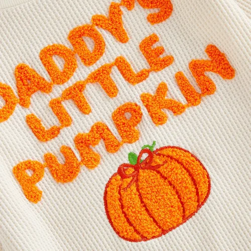 Vista 7 de Traje de Halloween para bebé niña con bordado de gofres de manga larga A-daddy's Little Pumpkin