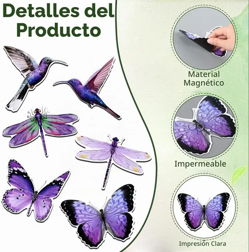 Vista 6 de Konohan 12 imanes de puerta de colibrí, mariposa y libélula de doble cara, protector decorativo flexible retráctil, calcomanías magnéticas