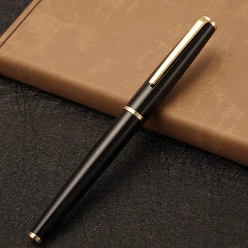 Vista 2 de Jinhao - Pluma estilográfica de metal 95, punta media, color negro vívido con bolígrafo dorado para escribir