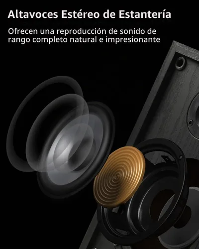 Vista 2 de Tocadiscos de Vinilo Bluetooth con Altavoces Estéreo de Estantería de 36 Vatios, Sistema Hi-Fi con Cartucho Magnético, Grabación USB y Parada Negro