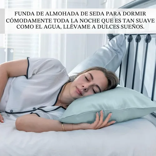 Vista 6 de Suatien Juego de 2 fundas de almohada de seda de morera, tamaño Queen