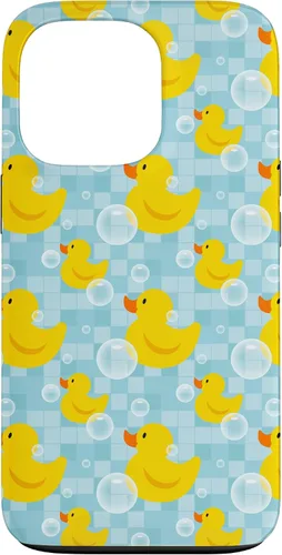 Vista 10 de Funda de goma amarilla para iPhone 16 con patrón de patos y patos