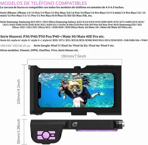 Vista 4 de ShellBox Case Funda de buceo de 3ª generación para Samsung Galaxy y iPhone Series, teléfonos universales [4.9-6.9 pulgadas], buceo de 49.2 ft/50