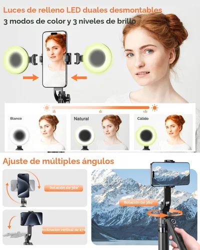 Vista 4 de Yeaki Trípode Automático de Seguimiento Facial de 71” para iPhone con Luz, Soporte de Teléfono Rotativo de 360° con Control Remoto Recargable