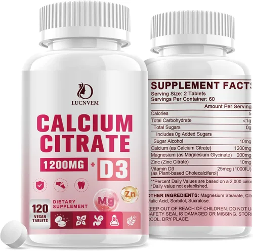 Vista 8 de Citrato de calcio de 1200 mg con suplemento de vitamina D3 para mujeres y hombres, calcio y magnesio zinc D3 para la salud de los músculos óseos