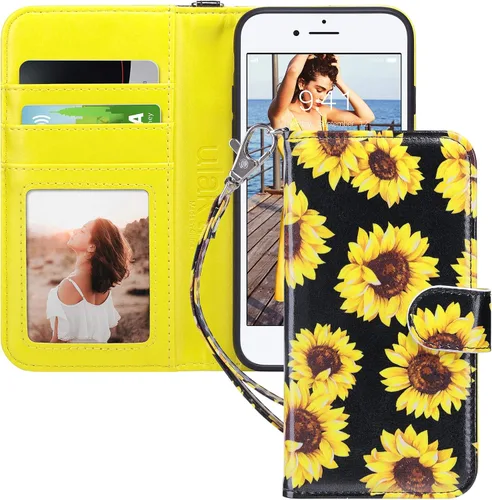 Vista 18 de ULAK Funda tipo cartera para iPhone SE (2022)/SE (2020)/8/7, tarjetero con Brillo