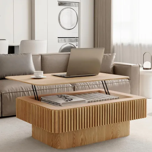 Vista 26 de Mesa auxiliar cuadrada de 31.52 pulgadas con almacenamiento, ratán natural y cuerda de cáñamo, función ajustable, mesa central vintage de granja