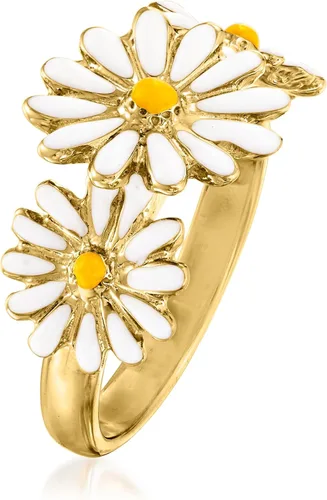 Vista 3 de Ross-Simons Anillo de margarita esmaltada italiana en oro de 18 quilates sobre plata esterlina