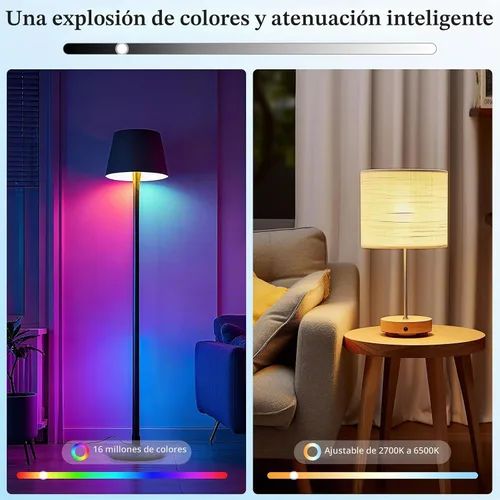 Vista 3 de Bombillas LED inteligentes Meliya, cambio de color regulable y temporización, WiFi y Bluetooth inteligentes, compatibles con Alexa y Google