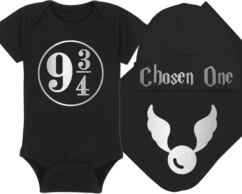 Vista 52 de Sombrero de bebé Wizard - Chosen One (tela negra - diseño dorado)