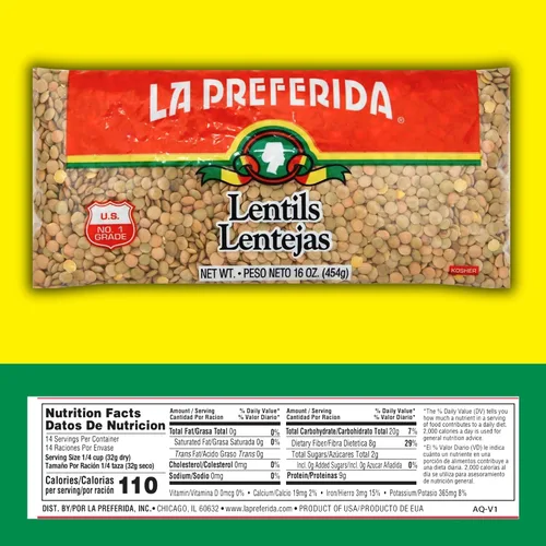 Vista 2 de La Preferida Lentejas secas (proteínas a base de plantas aptas para presupuestos con 14 porciones por bolsa) – 0.31 onzas de proteína y 0.23 oz