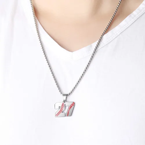 Vista 3 de TLIWWF - Collar con dije de número de camiseta de béisbol de acero inoxidable para niños y hombres
