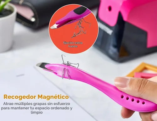 Vista 4 de Bostitch Removedor magnético profesional de grapas fácil, palillo extractor de grapas de color neón, herramienta removedor de grapas para oficina