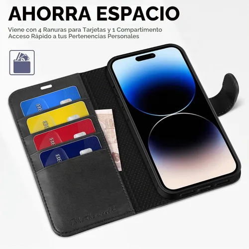 Vista 7 de TUCCH Funda tipo cartera para iPhone 14 Pro Max (6.7") 2022, 4 tarjeteros Negro