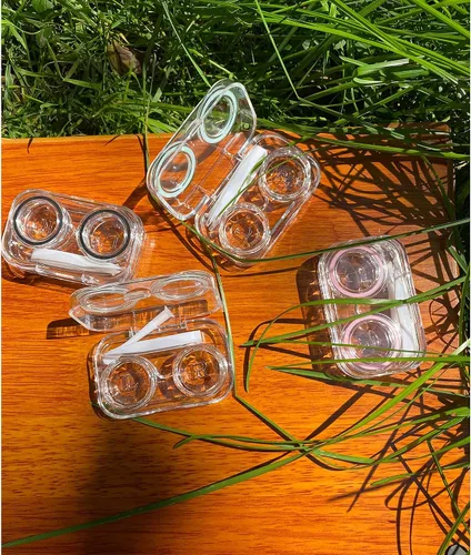 Vista 2 de 4 fundas para lentes de contacto, colorido soporte para lentes de contacto, kit de almacenamiento portátil para exteriores para viajes y hogar, claro