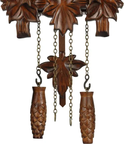 Vista 7 de Kintrot – Reloj de cuco, reloj de pared artesanal de madera de bosque negro tradicional con péndulo de hoja de arce, cuarzo, 12 melodías, sensor