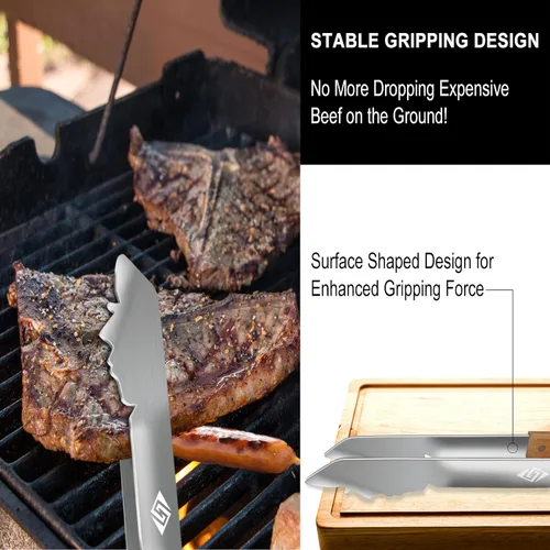 Vista 3 de Pinzas de barbacoa resistentes para parrilla al aire libre, herramienta de parrilla de 17 pulgadas de largo, utensilio de barbacoa de metal, mango