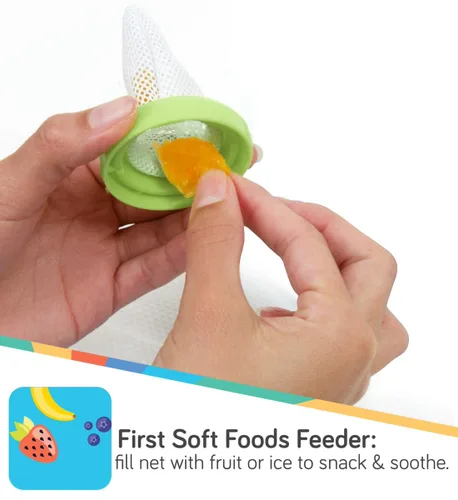 Vista 5 de Nuby Nibbler Mesh First - Comedero de alimentos suaves, 2 unidades, aguamarina y verde