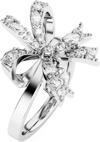Vista 2 de SWAROVSKI Volta cocktail ring, Bow, Small, White, Rhodium Finish