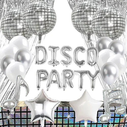 Vista 16 de FBQ Kit de arco de globos de discoteca 4D, globos de aluminio de disco de los años 70, 80, 90, fiesta de discoteca, aniversario, decoración