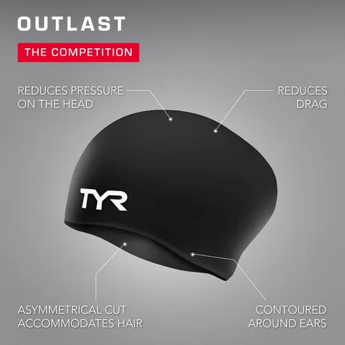 Vista 4 de Gorro de natación TYR, de silicona, ideal para pelo largo, no se arruga