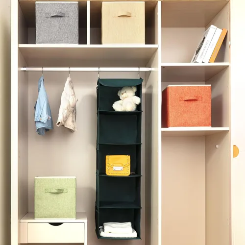 Vista 5 de Organizador de Cubos de Almacenamiento Contenedor 10.5" x 10.5" x 11" Cajas Grandes Canasta de Tela con Asas para Organizar Estantes Armario Ropa
