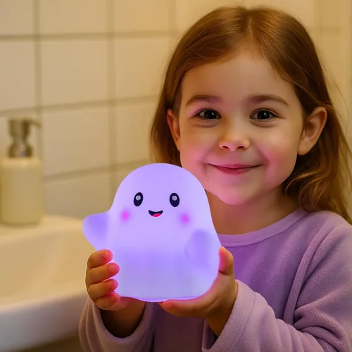 Vista 6 de Luz nocturna fantasma para niños, regalo y juguete divertido para niños, lámpara táctil con sonidos, silicona blanda, LED seguro para los ojos