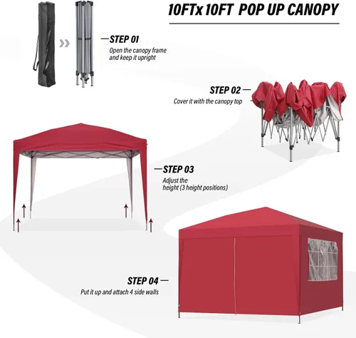 Vista 4 de GDY - Carpa plegable de 10 x 10 pies, toldo para exteriores con bolsa de transporte