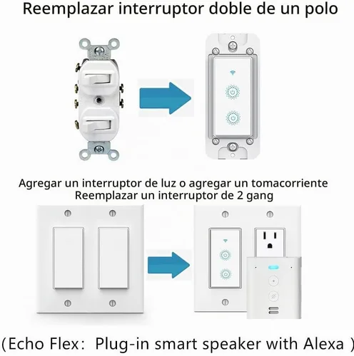 Vista 2 de Nexete Smart Wi-Fi - Interruptor de doble luz, interruptor de un solo polo 2 en 1 compatible con Alexa Google Home, control de voz, función
