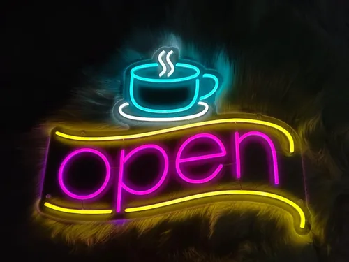 Vista 2 de Letreros de barra de café, letrero de café, arte de pared, accesorios de decoración de luz LED, letrero de cafetería, decoración de tienda, telón