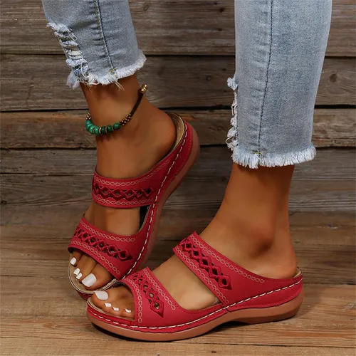 Vista 81 de Ladmiple Sandalias ortopédicas florales de moda 2023 con soporte de arco, zapatillas romanas casuales con puntera abierta
