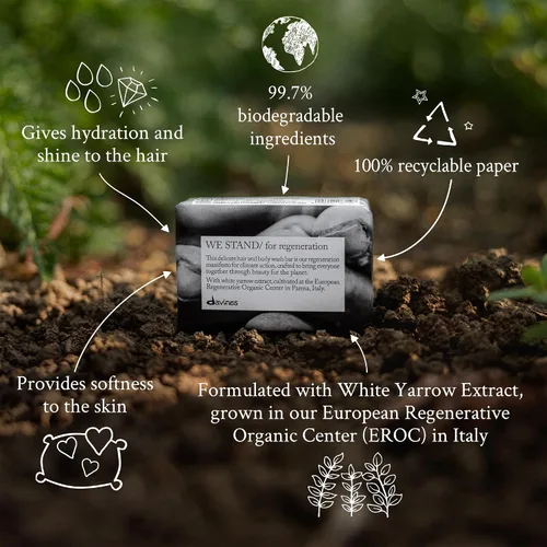 Vista 2 de Davines Cleansing Bar, Solid Cleansing Shampoo Bar, Body Wash Bar, Packed in 100% FSC Paper Wrapper, Recyclable, and Aluminium Case Holder