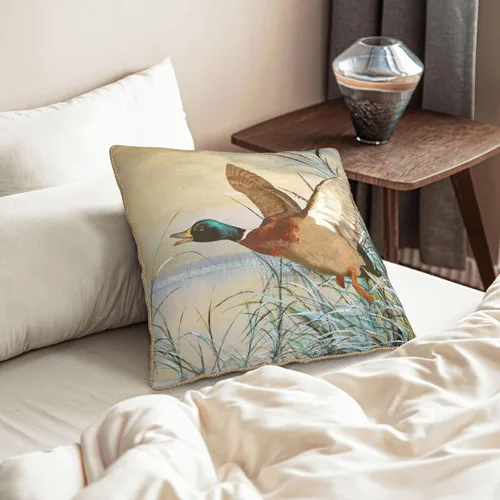 Vista 8 de Fundas de almohada de terciopelo de lujo con estampado doble de pato mallard con ribete dorado de 18 x 18 pulgadas, fundas de almohada decorativas