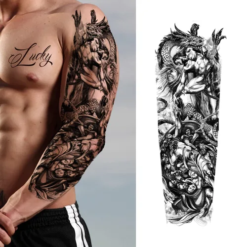 Vista 4 de Manga de Tatuajes Temporales de Animales, 8 Hojas de Tatuajes Temporales Grandes, Manga Completa de Tatuajes Temporales para Mujeres, Tatuajes