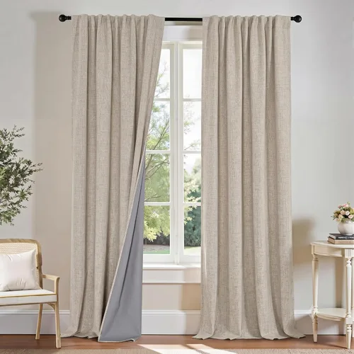 Vista 37 de PONY DANCE Cortinas de lino 100% opacas de 63 pulgadas de largo para dormitorio, sala de estar, oscurecimiento completo, bolsillo para barra