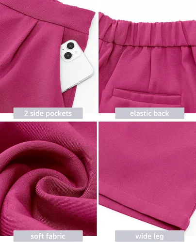 Vista 5 de luvamia Pantalones cortos de vestir para mujer, cintura alta, trajes casuales de negocios para el trabajo, verano, plisados, pantalones cortos