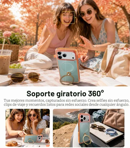 Vista 4 de TORRAS Ostand Q3 Air - Funda para iPhone 17 Pro con soporte magnético de 360°, compatible con MagSafe, probada contra caídas de grado mil, botón