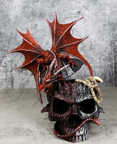 Vista 7 de Ebros Gift Infección T-Virus Calavera Zombie con Dragón Rojo Bio Evil Wyvern Dragón Decorativo Joyero Figurita Fantasía Calabozos y Dragones Arte