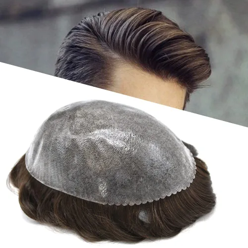 Vista 481 de Toupee para hombre 100% cabello humano real tupé para hombres 0.004 in piel de poliuretano para hombre, sistema de reemplazo de piezas de pelo