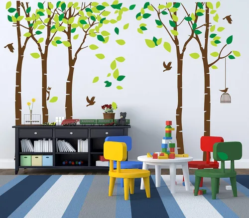 Vista 6 de ANBER Calcomanía de pared de árbol de la selva gigante removible, arte mural para dormitorio, guardería, habitación de bebé, habitación de niños