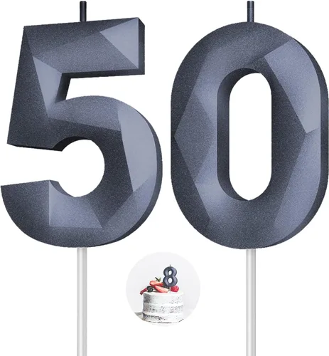 Vista 43 de Velas de cumpleaños con números (0 velas negras), forma de diamante 3D, decoración de pastel de feliz cumpleaños para niños y hombres, cumpleaños