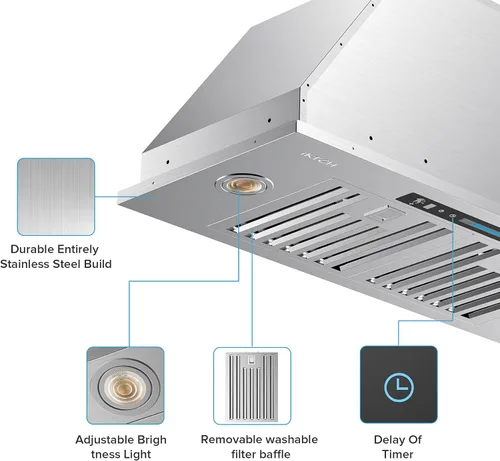 Vista 5 de Campana extractora de inserción de 30 pulgadas, campana de ventilación convertible con conductos sin conductos