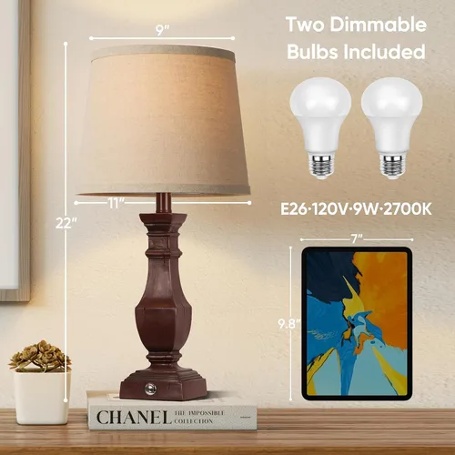 Vista 4 de ROTTOGOON Juego de 2 lámparas de mesa regulables, lámparas de mesa rústicas de granja para sala de estar, dormitorio, lámparas de mesita de noche
