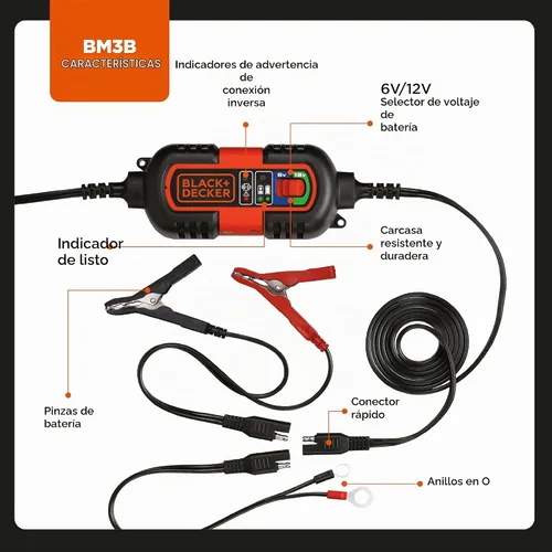 Vista 3 de Black+Decker BM3B Cargador/Mantenedor de batería de 6 V y 12 V