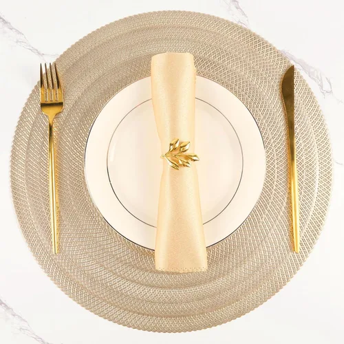 Vista 11 de AdasBridal Juego de 6 manteles individuales redondos dorados para mesa de comedor, manteles individuales de vinilo huecos para decoración de mesa